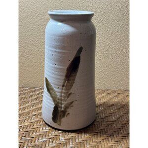 Handcrafted Ceramic Vase With Abstract Green & Brown Brush Strokes Signed